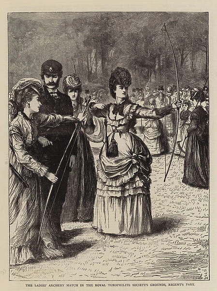 The Ladies Archery Match in the Royal Toxophilite Societys Grounds, Regents Park (engraving)