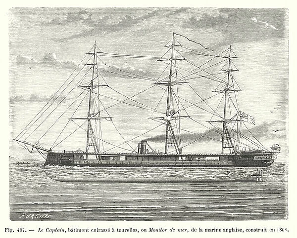 Le Captain, batiment cuirasse a tourelles, ou Monitor de mer, de la marine anglaise, construit en 1868 (engraving)