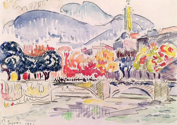 Le Paillon, Nice, 1921 (pencil & w  /  c on paper)