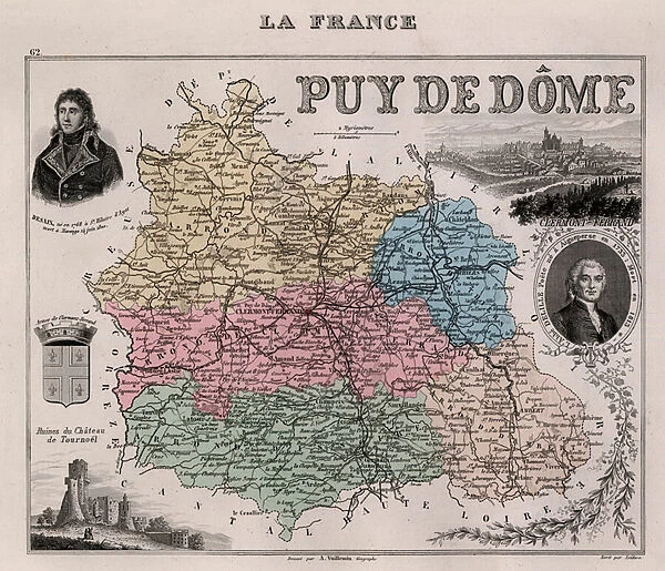 Le Puy de Dome (Puy-de-Dome, 63), Auvergne - La France et ses Colonies. Atlas illustrates one hundred and five maps from the maps of the depot of war, bridges and footwear and the Navy by M. VUILLEMIN. 1876