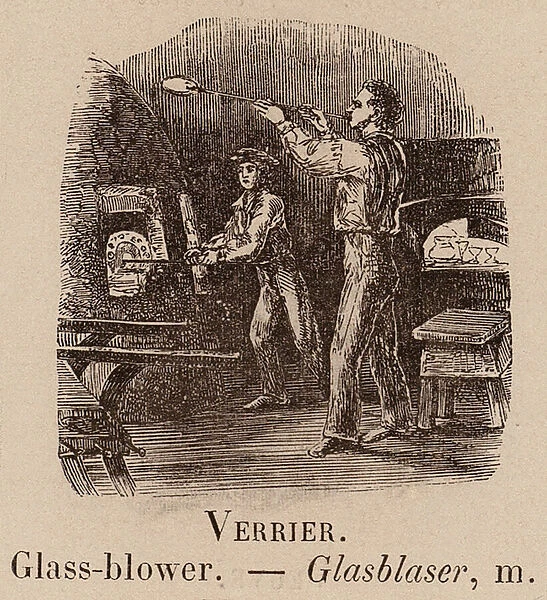 Le Vocabulaire Illustre: Verrier; Glass-blower; Glasblaser (engraving)