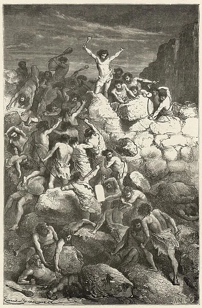 Les premiers combats reguliers entre les hommes a l age de la pierre, ou le camp retranche de Furfooz (engraving)