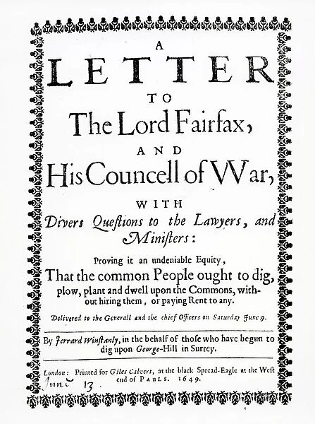 Letter to Lord Fairfax from Gerrard Winstanley (c. 1609-60) on behalf of the Diggers at St