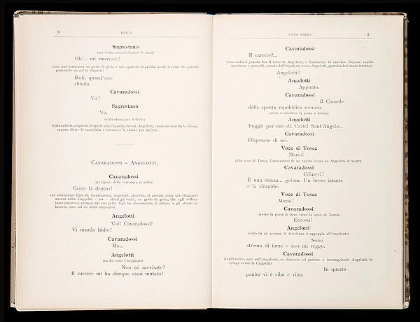 Libretto della Tosca by Giacomo Puccini, Edition Ricordi, Italy, 1899