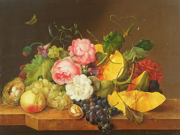 Still life with Flowers and Fruit, 1821 (oil on panel)
