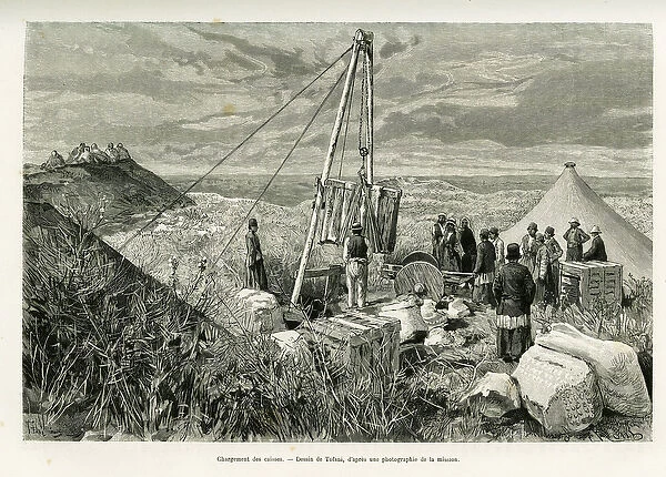 Loading the crates of archeological excavations, Persia