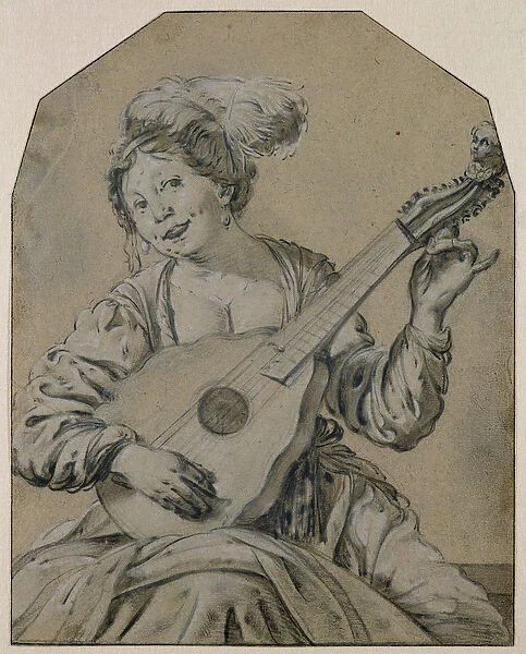 The Lute-Player (black and white chalk on paper)