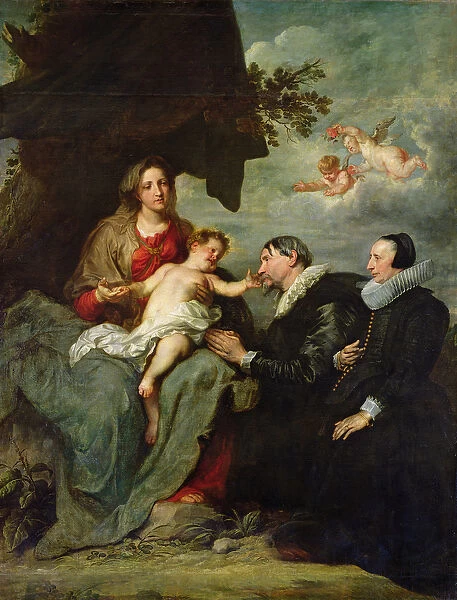 Madonna and Child with Donors (oil on canvas)