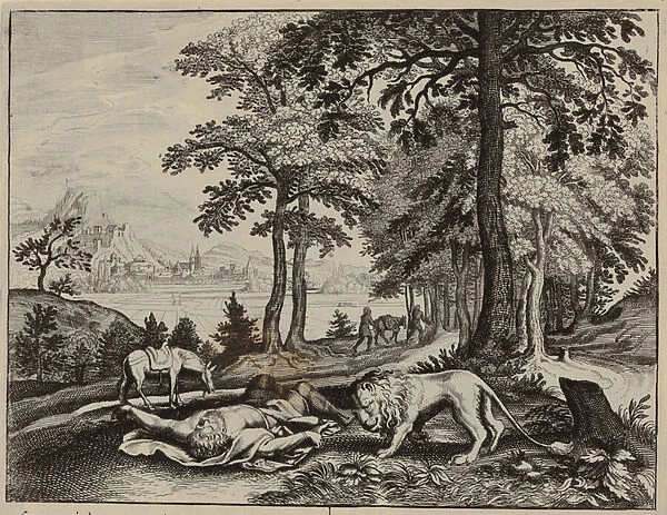 Man of God from Judah killed by a lion (engraving)