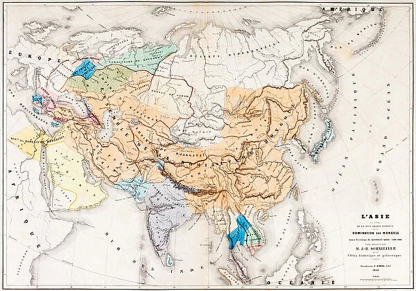 Map of Asia at the time of the greatest extent of the domination of the Mongols in