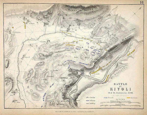 Map of the Battle of Rivoli, published by William Blackwood and Sons, Edinburgh & London