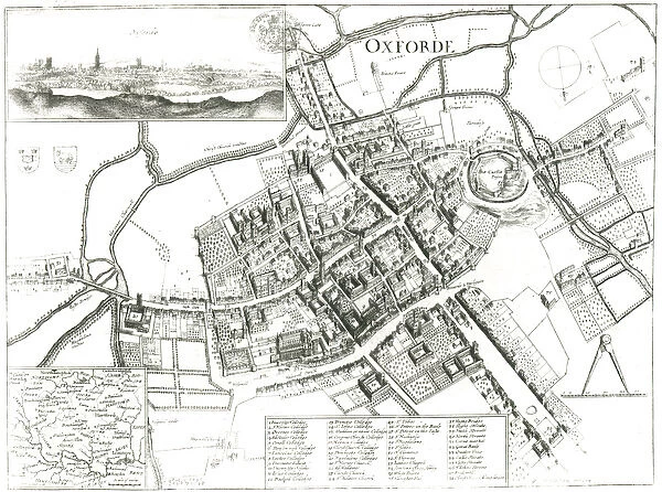 Map of Oxford, 1643 (engraving) (b  /  w photo)