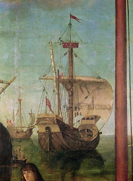 The Meeting and Departure of the Betrothed, from the St. Ursula Cycle, detail of a ship