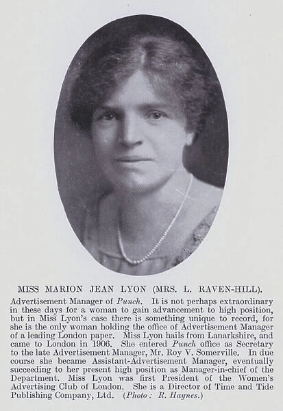 Miss Marion Jean Lyon (Mrs L Raven-Hill) (b  /  w photo)