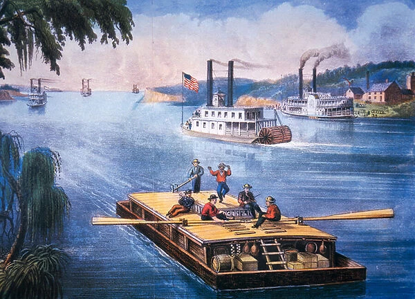 On the Mississippi, c. 1866 (colour litho)