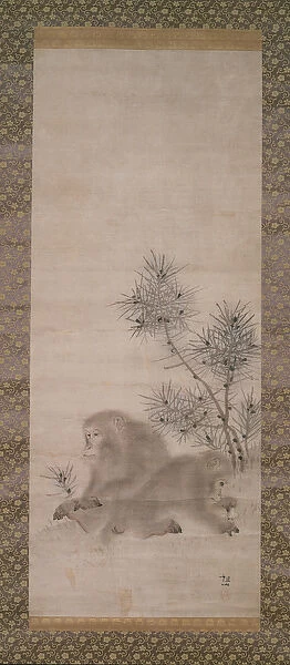 Monkeys with pine saplings and butterfly, c. 1800 (watercolour on paper)