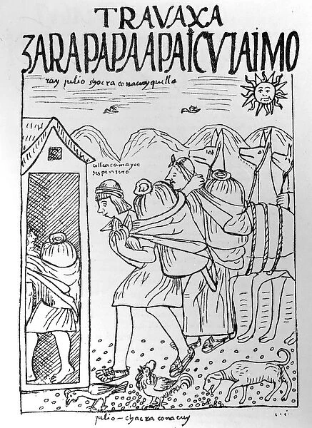 The Month of July, storing maize and potatoes (woodcut)