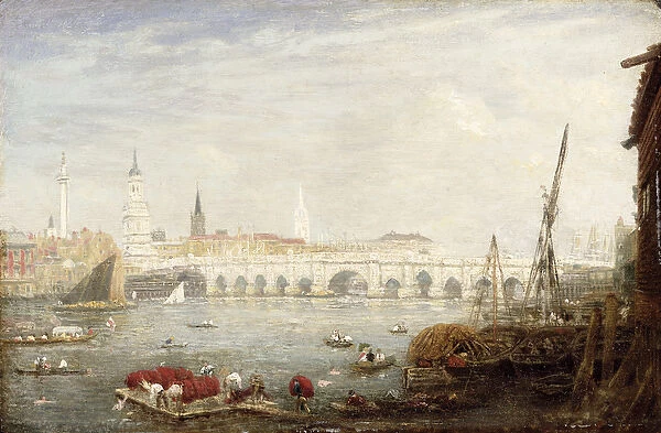 The Monument and London Bridge, c. 1820-80 (oil on panel)