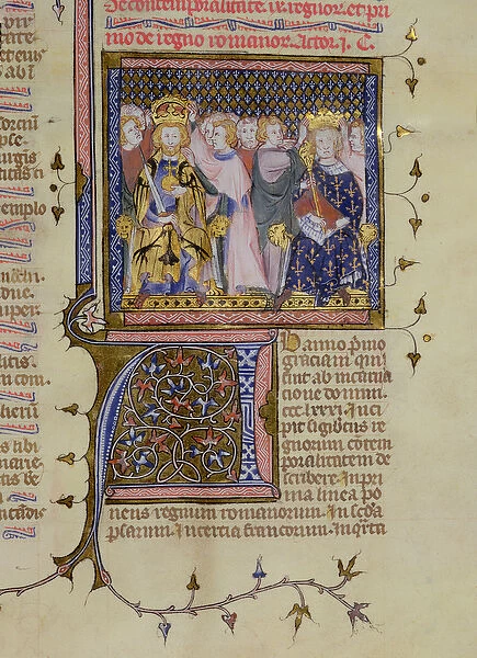 Ms 13. fol 232 Coronation of Louis IX (1214  /  15-70) and probably of Frederick II