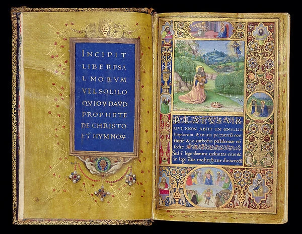 Ms 37-1950, ff. 1v-2r: Title page and miniature of King David in prayer