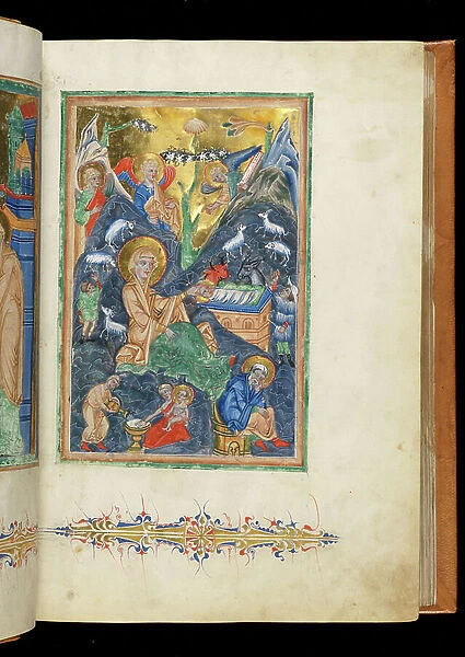 Nativity, scene from The Breslau Psalter, f.16r, c.1255-67 (parchment, gold & ink)