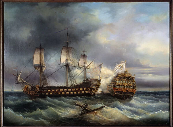 Naval Battle between English and French Painting by Leopold Le Guen (1828-1895) 19th century Brest, Museum of Fine Arts