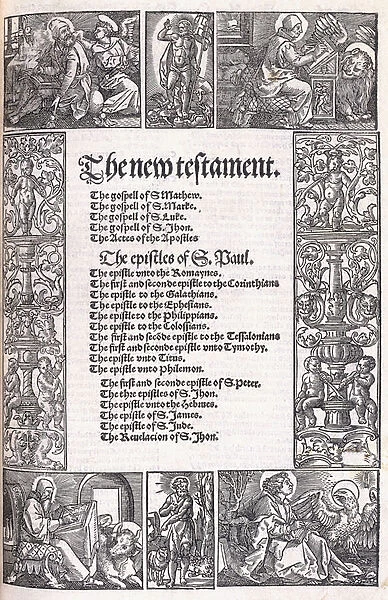 The New Testament (chapter headings), 1535-1536 (woodcut print)