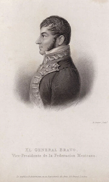 Nicolas Bravo, Mexican soldier and politician, 11th President of Mexico (engraving)