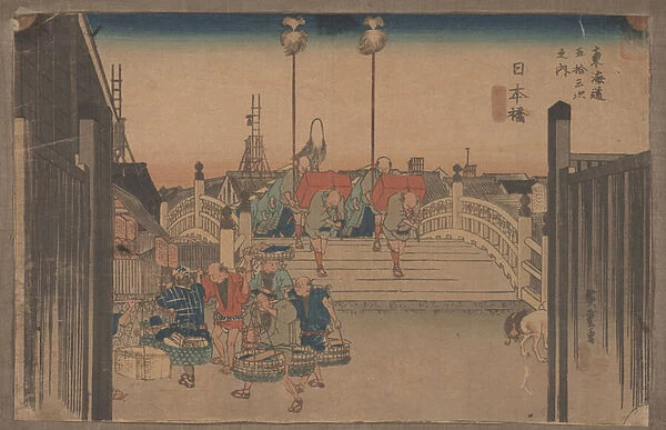 No. 1 Nihonbashi: Morning Scene From the series 53 Stations of the Tokaido (woodcut)