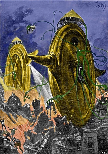 The novel 'The war of the worlds'by H. G. Wells (Herbert Georges) (1866-1946). Illustration by H. Lanos. Start of the century