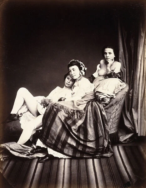 Three Nude Women on a Chaise Lounge, c. 1850 (albumen print, mounted within ruled borders)