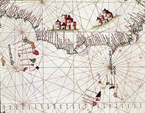Page of a marine draft representing the islands of Cape Verde, the Canary Islands, 1514