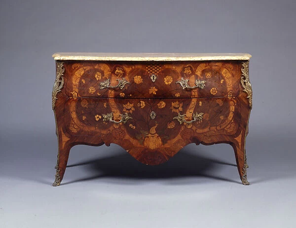 One of a pair of marquetry and parquetry commodes, c. 1765