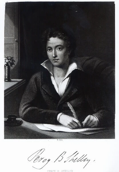 Percy Bysshe Shelley, engraved by William Holl (engraving) (b  /  w photo)
