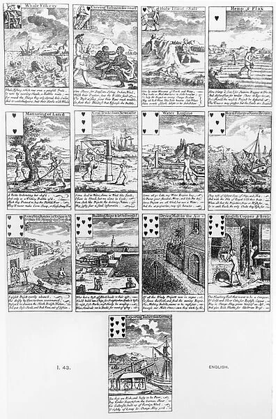 Playing cards satirizing 'bubble'ventures, c. 1720 (engraving) (b&w photo)