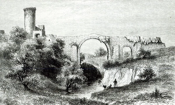 Ponte della Badia, Vulci (engraving) (b  /  w photo)