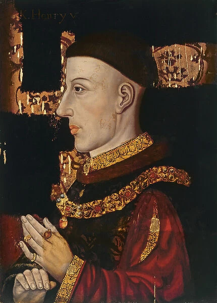 Portrait of Henry V (1387-1422) (during restoration) (oil on panel) (see 99913)