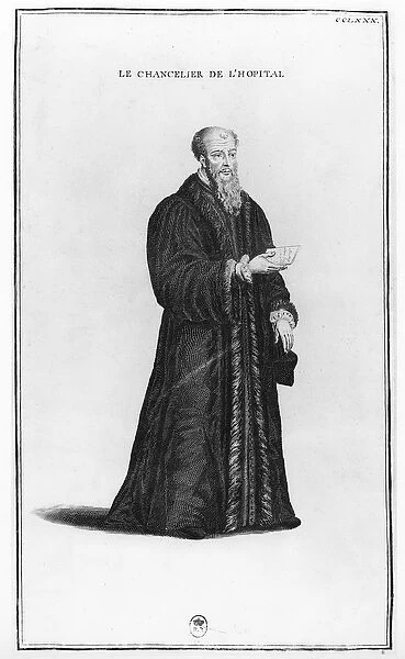 Portrait of Michel de L Hospital (c. 1504-1573) (engraving) (b  /  w photo)