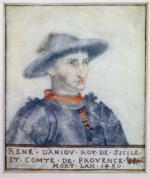 Portrait of Rene I (1409-80) Duke of Anjou (w  /  c on paper)