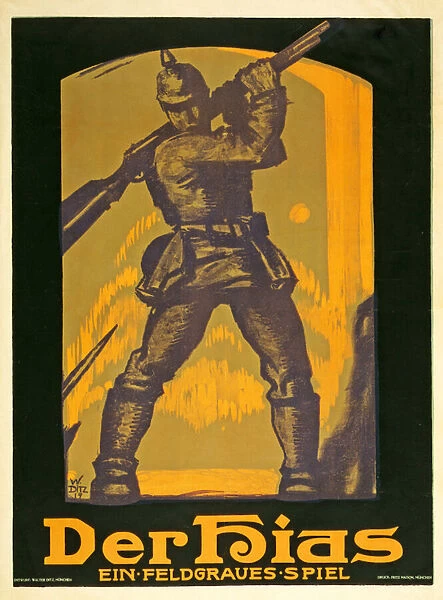 Poster advertisng a play 'Der Hias, ein feldgraues Spiel'by Heinrich Gilardone