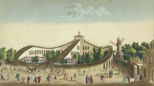Promenades Aeriennes, Jardin Baujon, c. 1817 (colour litho)