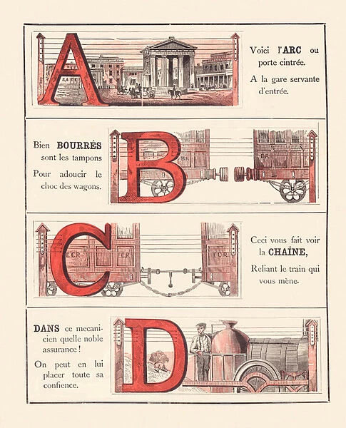 RAILWAY ALPHABET - A B C D, 1860 (engraving)