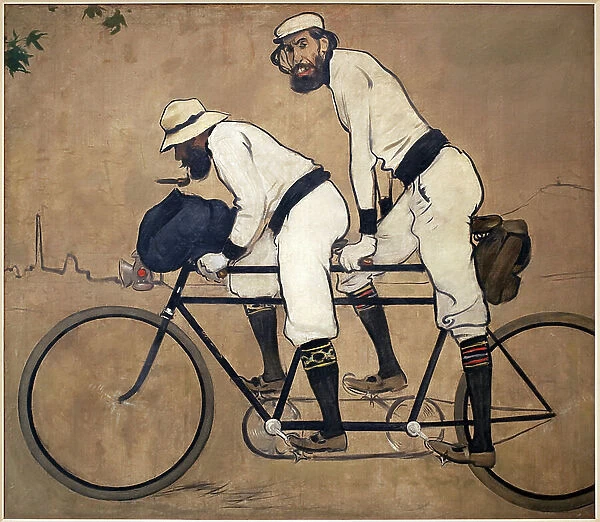 Ramon Casa and Pere Romeu on a tandem. Painting by Ramon Casas (1866-1932), Oil On Canvas, 1897. National Museum of Arts of Catalonia, Barcelona (Spain)
