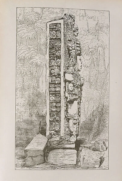 Representation of Mayan Hieroglyphics on a Stele, from Narrative and Critical