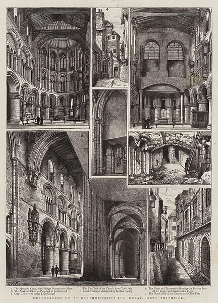 Restoration of St Bartholomews the Great, West Smithfield (engraving)