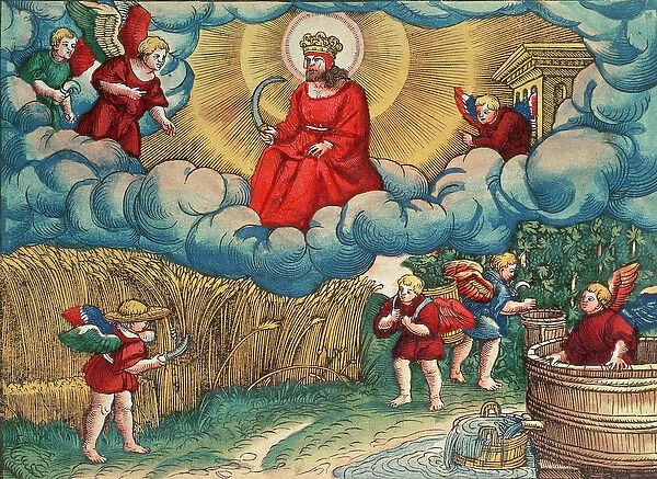 Revelations 14: 14 The Reaper, Vision of Armageddon, from the Luther Bible, c. 1530