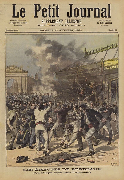 Riots in Bordeaux (colour litho)