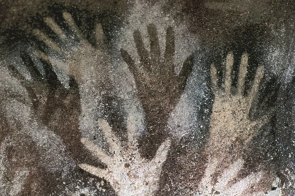 Rock art of Prehistory: cave with trace of hands. Neolithic Period, Cave of the Hands