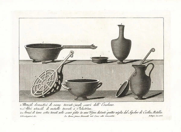 Roman tools and household utensils. 1802 (engraving)