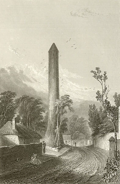 The Round Tower of Clondalkin, Dublin, Ireland (engraving)
